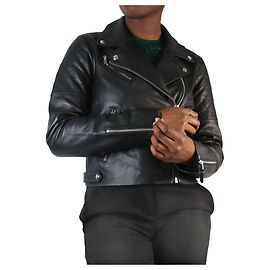 Paige Jeans Schwarze Leder-Bikerjacke – Größe M Andere