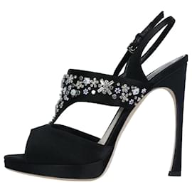 Christian Dior-Black satin floral embellished heels - size EU 39-Black