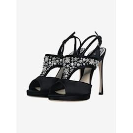 Christian Dior-Black satin floral embellished heels - size EU 39-Black
