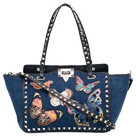 Valentino Borsa tote in denim Rockstud con farfalla blu ricamata Altro