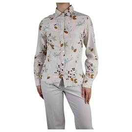 Autre Marque-Camisa de mistura de seda com botões florais neutros - tamanho Reino Unido 10-Outro