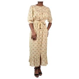 Soeur Gelbes Maxikleid mit Blumenmuster und Gürtel – Größe S Gelb