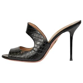 Aquazzura-Black croc skin sandal heels- size EU 40-Black
