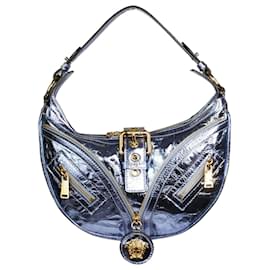 Versace-Petit sac Hobo bleu métallisé Repeat-Bleu