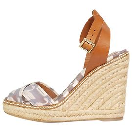 Tory Burch Sandali con zeppa espadrillas marroni stampati con cigni - taglia EU 37.5 Marrone