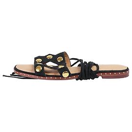 Maje Black suede studded lace-up sandals - size EU 39 Black