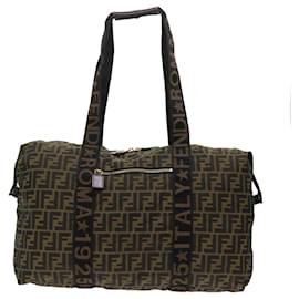 Fendi-FENDI Zucca Canvas Boston Bag Nylon Marron Noir Auth rd5456-Marron,Noir