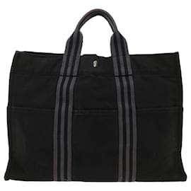 Hermès-HERMES Fourre Tout MM Hand Bag Canvas Black Auth 47545-Black