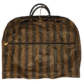 Fendi-FENDI Pecan Canvas Hand Bag Garment Cover Nylon 2Set Brown Black Auth bs6470-Brown,Black