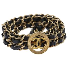 Chanel-CHANEL Cinturón de cadena Metal Cuero Tono dorado Negro CC Auth ar9801segundo-Negro,Otro