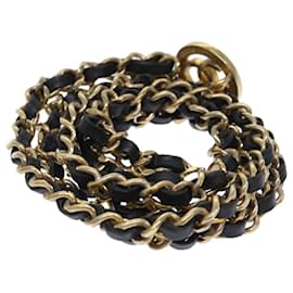 Chanel-CHANEL Chain Belt Metal Leather Gold Tone Black CC Auth ar9801b-Black,Other
