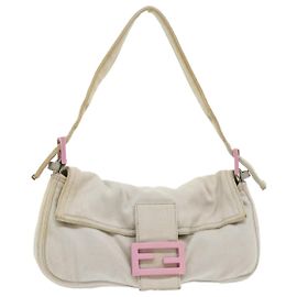 FENDI Mamma Baguette Bolso De Hombro Algodón Blanco Auth 47107 Blanco