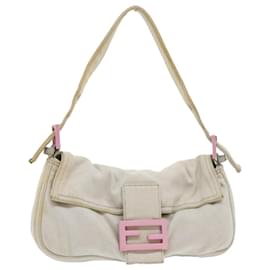 Fendi-FENDI Mamma Baguette Bolso De Hombro Algodón Blanco Auth 47107-Blanco