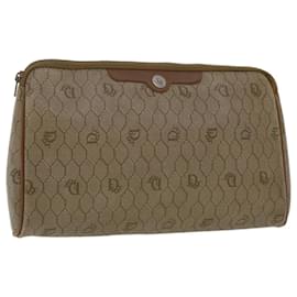 Christian Dior-Christian Dior Honeycomb Canvas Clutch Bag PVC Leder Beige Auth ar9839-Beige