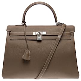 Hermès-Hermes Kelly bag 35 in Etoupe Leather - 101313-Taupe