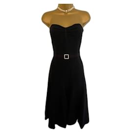 Karen Millen-KAREN MILLEN Black Crepe Diamante Buckle Strapless Occasion Dress US 4 UK 8-Black