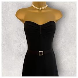Karen Millen-KAREN MILLEN Black Crepe Diamante Buckle Strapless Occasion Dress US 4 UK 8-Black