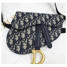 Christian Dior-Bolsa de selim com monograma bordado oblíquo azul Dior-Multicor
