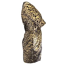 Autre Marque-Sara Battaglia Oro Metálico / Vestido cruzado con estampado de leopardo negro-Dorado