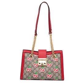 Gucci Brown GG Supreme Apple Padlock Tote Marrone Beige