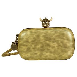 Alexander McQueen Gray Patent Leather Viking Studded Silver Skull Clasp Clutch Grey