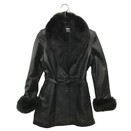 ****BALMAIN Schwarzer Schaffell-Ledermantel Schwarz