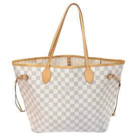Sac Louis Vuitton Neverfull MM Damier Azul Blanc Cuir Blanc