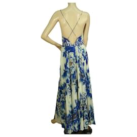 Camilla-Camilla Blue White Floral Beaded Pleated Sleeveless Open Back Maxi dress size S-Multiple colors