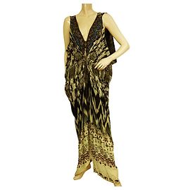 Camilla imprimé ethnique perlé 100% Robe Caftan d'été longue sans manches en soie Multicolore