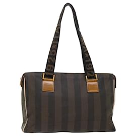 Fendi-FENDI Pecan Canvas Shoulder Bag Brown Black Auth yb253-Brown,Black