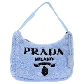 Prada-PRADA Terry Hand Bag Fabric Light Blue Black Auth 47378a-Black,Light blue