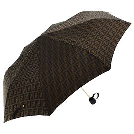 FENDI Zucca Canvas Folding Umbrella Nylon Brown Black Auth ar9758 Brown Black