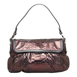 Fendi-Fendi Metallic Embossed Chef Bag-Brown