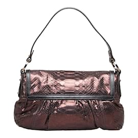 Fendi-Fendi Metallic Embossed Chef Bag-Brown