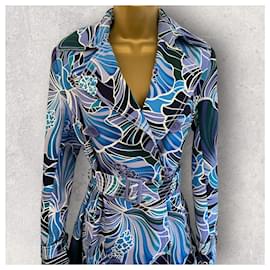 Autre Marque-Max Mara Womens Blue Floral Wool Belted Trench Coat Size L IT EU 42 UK 14-White,Blue