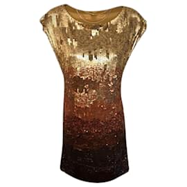 Alice + Olivia-Vestido de festa feminino Alice + Olivia Ombre dourado marrom bronze com lantejoulas 10 US 6-Marrom,Dourado,Bronze