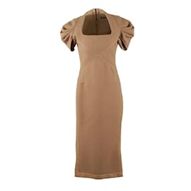 Autre Marque-6267 Wool Sheath Dress-Brown