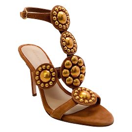 Veronica Beard Hazelwood Suede Amber Sandals with Studs Brown