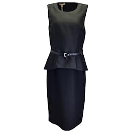 Michael Kors-Michael Kors Collection Black Belted Peplum Sheath Dress-Black