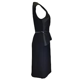 Michael Kors-Michael Kors Collection Black Belted Peplum Sheath Dress-Black