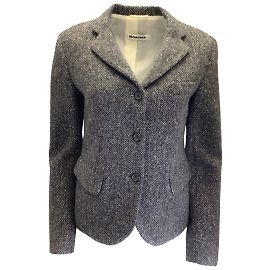Jil Sander Grey / Black Three-Button Cashmere and Wool Chevron Tweed Blazer Grey
