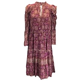 Ulla Johnson-Ulla Johnson Burgundy Multi Alessandra Claret Patchwork Dress-Dark red