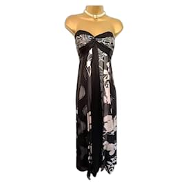 Autre Marque-Monsoon Womens Clementine Black Silk Maxi Occasion Dress Wedding UK 12-Black,Silvery