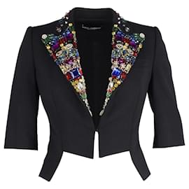 Dolce & Gabbana-Blazer decorato Dolce & Gabbana in lana nera-Nero