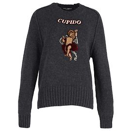 Dolce & Gabbana Pull Cupido En Maille Avec Patch En Laine Grise Gris