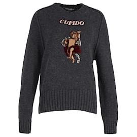 Dolce & Gabbana-Suéter Dolce & Gabbana Cupido Knit com remendo em lã cinza-Cinza