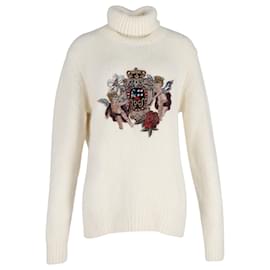 Dolce & Gabbana-Suéter de gola alta embelezado Dolce & Gabbana em acrílico cru-Branco,Cru