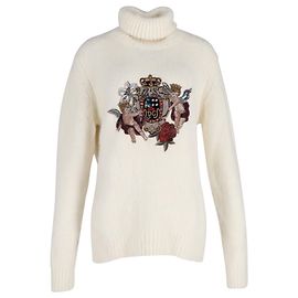 Dolce & Gabbana verzierter Rollkragenpullover aus ecrufarbenem Acryl Weiß Roh