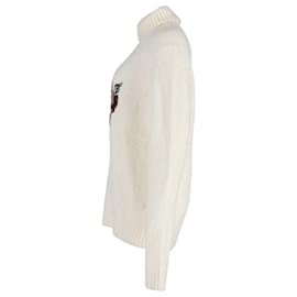 Dolce & Gabbana-Dolce & Gabbana Embellished Turtleneck Sweater in Ecru Acrylic-White,Cream
