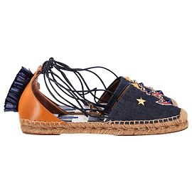 Mocassini espadrillas stringati Dolce & Gabbana con ancora e stella decorati in denim blu Blu